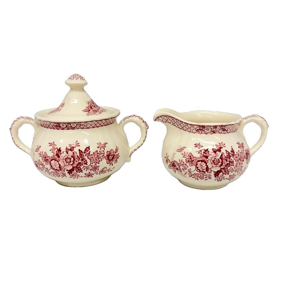 Mason’s Stratford Pink Creamer Sugar Bowl Lid Vtg Ironstone England READ